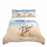 RZPFQB Pferd Kinder Bettwäsche 100x135 Baby Bettwäsche Set für Kleinkinder und Babybetten Gelber Sand, weißes Pferd Bettbezug Set Weiß Microfaser Bettwäscheset