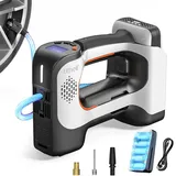 Litheli Elektrische Luftpumpe, Tragbare Akku Luftpumpe mit 10000mAh Akku Digitalanzeige und LED Kompressor, für Auto Motorräder Fahrräder Bälle