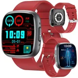 2025 New Smartwatch Herren Smartwatch Mit Blutdruckmessung EKG+HRV/Harnsäure/BMI Herren Damen 1,72" AMOLED Gesundheitsuhr Mit Telefonfunktion, 24H Herzfrequenz SPO2 Schlafmonitor Fitnessuhr (Rot)