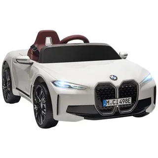 HOMCOM Elektro-Kinderauto BMW i4 12V Kinderauto, 2 Motor, Kinderfahrzeug mit Hupe, Belastbarkeit 30 kg, (1-tlg), mit Fernbedienung, Weiß weiß