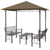 vidaXL Gartenpavillon mit Tisch und Bänken 2,5x1,5x2,4 m Taupe 180 g/m2