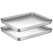 AEMIAO Edelstahl Tablett Rechteckig Backofenblech Tiefes Ofenblech 2er Set,Profi Kuchenblech zum Backen/Braten/Servieren, Ungiftig&Gesund, Spülmaschinenfest