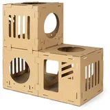 Navaris Katzentunnel aus Karton mit Kratzboards - 3tlg. Katzenhaus aus Pappe zum Zusammenstecken - Papphaus Katzen - Katzenhöhle Haus Kartonhaus