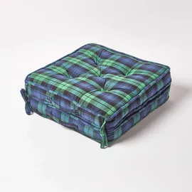 Homescapes Reisekissen 50 x 50 cm Blau-Grün Kariert