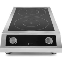 HENDI Induktionskocher, Modell 7000, mit 2 Kochfeldern, Elektronischer Schutz vor Überhitzung, 400V, 7000W, 405x698x(H)145mm, Edelstahl