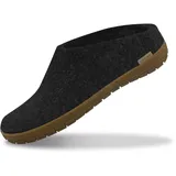 GLERUPS Slip On Hausschuhe Damen und Herren mit Gummisohle (Schwarz) | Unisex Slipper aus Wolle Hausschuhe Frauen Männer - 47 EU