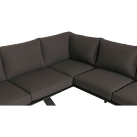 Mendler Aluminium Garten-Garnitur HWC-M62, Sitzgruppe Garten-/Lounge-Set Sofa, Holzoptik Gestell anthrazit, Polster dunkelgrau