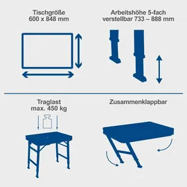 SCHEPPACH Werkbank MDF/Aluminium 848 x 600 x 85 mm blau 5-Fach höhenverstellbar