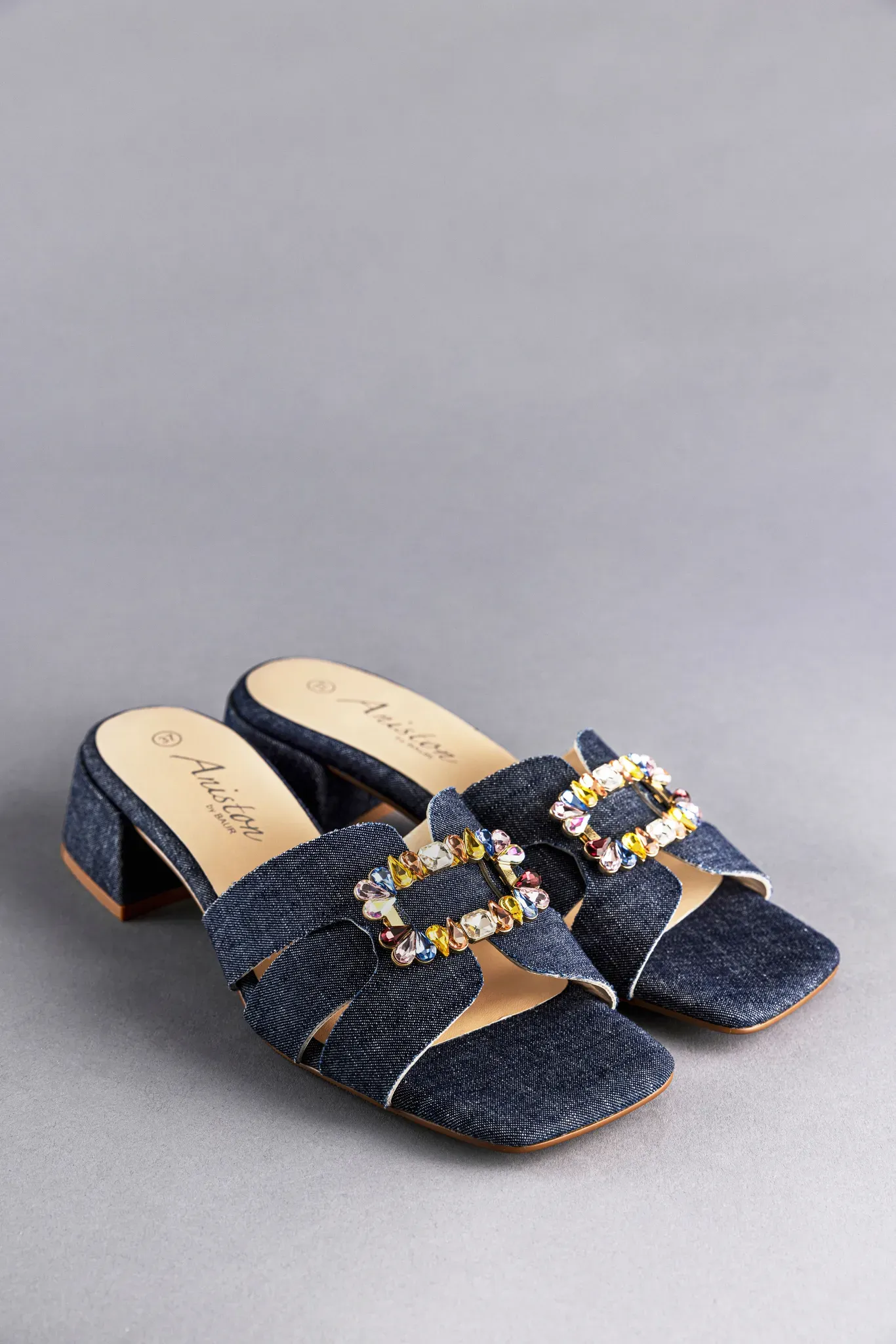 Pantolette ANISTON SHOES, Damen, Gr. 38, blau (schwarz denim), Textil, Schuhe Pantolette, Sandale, Sommerschuh, Klettschuh, Jeans-Optik