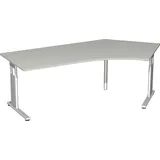 Geramöbel Flex höhenverstellbarer Schreibtisch lichtgrau L-Form, C-Fuß-Gestell silber 216,6 x 113,0 cm
