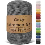 OurTop Premium Makramee Garn Grau, 3mm x 300m Macrame Cord Makramee Schnur Makramee Kordel, Garn für DIY Handwerk, Weben Dekoration, Hängepflanze Pflanze Aufhänger