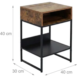 Relaxdays Nachtschrank 2 Fächer 40 x 40 x 30 cm Schwarz/Braun