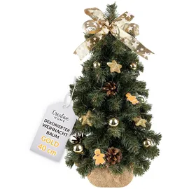 Creative Home Weihnachtsbaum Geschmückt Gold | Höhe 40 cm | Künstlicher Weihnachtsbaum klein Tannenbaum Mini im Jutesack | für Tisch Schreibtisch Büro | Innen & Außen | Weihnachtsdeko Geschenk