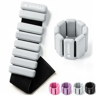 Amonax Gewichtsmanschetten Ankle Weights Set, Fitness Gewichte Für Beine Und Arme, 2x0,5kg Gewichte Handgelenk Für Frauen Männer, Pilates Gewichte Leg Weights (Grau - 2kg x 2) (Grau - 0,5kg x 2)