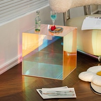 Cutfouwe Schimmernder Regenbogen Cube Shaped End Table Acryl Sofa Beistelltisch Kleiner Acryl Drink Table Für Kleine Räume 15,7" Kleiner Nachttisch Nachttisch Für Schlafzimmer Home,Rainbow