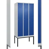 C+P Spind Classic PLUS, Gestell, 3 Abteile, HxBxT 212x90x50cm, Zylinderschloss, Hellgrau/Enzianblau von PROREGAL