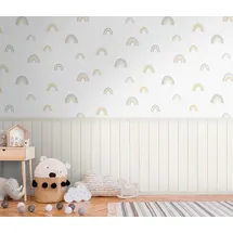 Living Walls "Wallpanel Tapete Wandpaneele Motivtapete Regenbogen Landhaus", weiß (creme,beige,gelb), B:1,59m H:0,02m L:2,8m, Vlies, Tapeten, Vliestapete Kinderzimmer für Schlafzimmer Wohnzimmer Wandpaneele Flur