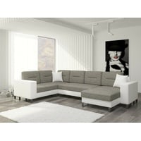 JVmoebel Ecksofa Design Ecksofa Schlafsofa Bettfunktion Couch Leder Polster Textil, Made in Europa grau|weiß