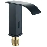 Schwarzer Sensor-Waschtischhahn, berührungsloser automatischer Sensor-Wasserfallhahn, Warm- und Kaltwasser-Spültischarmatur, Crane Black Hot Cold A