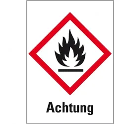 Aufkleber I Gefahrensymbol Flamme GHS 02, Achtung, Folie, 148x210mm, GHS-Verordnung