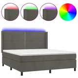 vidaXL Boxspringbett mit Matratze & LED Dunkelgrau 180x200 cm Samt