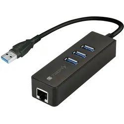 Techly Konverter 1x USB A Stecker auf 1x RJ45 Buchse & 3x USB A Buchse