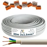 NYM-J 3x2,5 mm2 40m Mantelleitung Installationskabel mit 9 Stück WAGO Klemmen M90