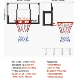 Vevor Basketballkorb Schwarz 111,76 x 100 cm