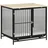 PawHut Hundebox, Hundehaus mit Tischplatte, Hundehütte mit Kissen, ausziehbarer Bodenwanne, Hundebox, Eiche+Schwarz, 80 x 55 x 71 cm