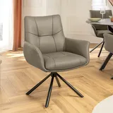 Drehbarer 360° Echtleder Stuhl SIGN taupe Federkern mit Armlehne Metallgestell