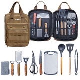 Sadodo Camping Küchenhelfer Utensilien Set 11 Teilig,Mit Organizer Tragtasche,Silikon Edelstahl Kochutensilien Küchengerät Set Outdoor Kochgeschirr Set