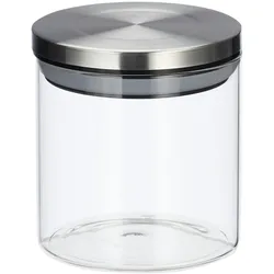 Relaxdays Vorratsglas 3er Set, 380 ml, luftdicht, Edelstahl Deckel, für Gewürze, Reis & Tee, Küchenbehälter, transparent