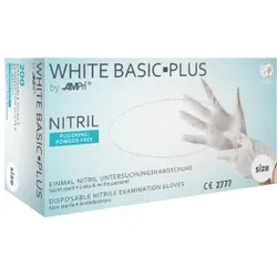 WHITE BASIC-PLUS Nitrilhandschuhe, puderfrei, weiß, Flexible Einmalhandschuhe mit gutem Tastempfinden, 1 Packung = 200 Stück, Größe XL