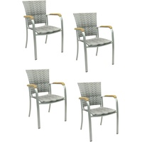 4x KONWAY® ARUBA Stapelsessel Granit Premium Polyrattan Garten Sessel Stuhl Set