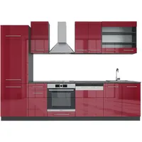 Vicco Küchenzeile Bordeaux Hochglanz/Anthrazit 300 cm, AP Anthrazit,