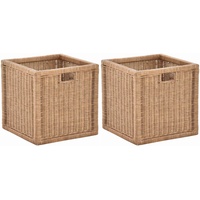 korb.outlet Set / 2 Regalkorb mit Holzrahmen Rattan Schubfach Box zur Aufbewahrung Schrankkorb Griff (Braun - Hell, Set 36x36x36)