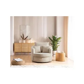 S-Style Drehsessel Ted Cord 107 x 94 x 100 cm Beige drehbar mit Kissen