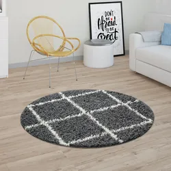 Hochflor-Teppich PACO HOME "Kalmar 441", grau (anthrazit), H:40mm Ø:120cm, Polypropylen, Teppiche, Scandi Design, Rauten Muster, weich & kuschelig