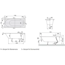 Villeroy & Boch Oberon Rechteck-Whirlwanne 70 x 170 cm (UAP177OBE2B1V01)