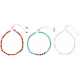 FIRETTI Fußketten Set "Schmuck Geschenk Körperschmuck Edelsteine", bunt (gelbgoldfarben, rosa, türkis, weiß, weiß, türkis, schwarz, rot, blau, rostorange, weiß, türkis, schwarz, rot, blau, rostorange), Fußketten, Damen, Baumwolle Messing, Baumwolle, Messing, mit 