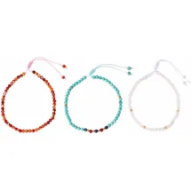 FIRETTI Fußketten Set "Schmuck Geschenk Körperschmuck Edelsteine", bunt (gelbgoldfarben, rosa, türkis, weiß, weiß, türkis, schwarz, rot, blau, rostorange, weiß, türkis, schwarz, rot, blau, rostorange), Fußketten, Damen, Baumwolle Messing, Baumwolle, Messing, mit 