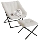 LuxusKollektion Relaxsessel Sessel Klappbar Fußhocker Lesesessel Wohnzimmer Jugendliche Beige