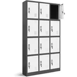 Jan Nowak Wertfachschrank 3B4A Fächerschrank Schließfachschrank mit 12 Fächern Metallspind Umkleideschrank Stahlblech Pulverbeschichtung Farbwahl 185 cm x 90 cm x 40 cm (H x B x T) (Anthrazit-Weiß)