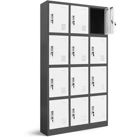 Jan Nowak Wertfachschrank 3B4A Fächerschrank Schließfachschrank mit 12 Fächern Metallspind Umkleideschrank Stahlblech Pulverbeschichtung Farbwahl 185 cm x 90 cm x 40 cm (H x B x T) (Anthrazit-Weiß)