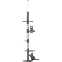 PawHut Kratzbaum Deckenhoch höhenverstellbar, stabiler Katzenbaum mit Sisalsäulen, Katzen Kletterbaum, Grau, 40 x 34 x 230-260 cm