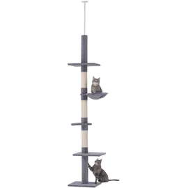 PawHut Kratzbaum Deckenhoch höhenverstellbar, stabiler Katzenbaum mit Sisalsäulen, Katzen Kletterbaum, Grau, 40 x 34 x 230-260 cm
