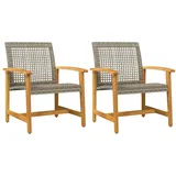 vidaXL Gartenstühle 2 Stk. Grau Poly Rattan und Akazienholz