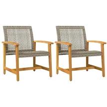 vidaXL Gartenstühle 2 Stk. Grau Poly Rattan und Akazienholz