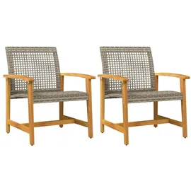 vidaXL Gartenstühle 2 Stk. Grau Poly Rattan und Akazienholz