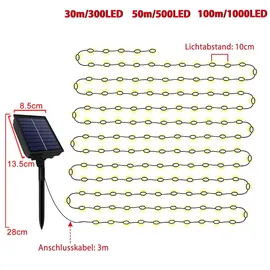 NAIZY Solar Lichterkette aussen 100m 1000LEDs Solar Weihnachtsbeleuchtung Warmweiß Lichtervorhang mit 8 Leuchtmodi Speicherfunktion & Timer & USB IP44